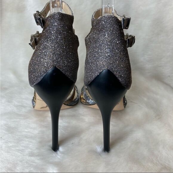 Brian Atwood Laetitia Glitter 4.5” Heels T-Strap Strappy Party Metallic 8 - Picture 8 of 12